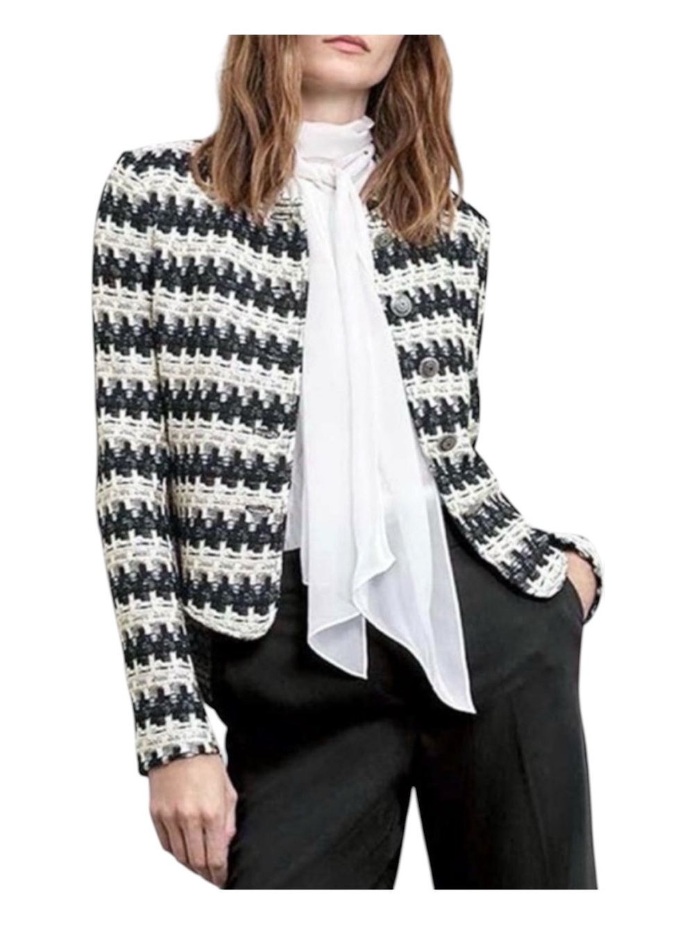 NWT St John Caviar Multi Black & Cream Advik Tweed Jacket Sz 10